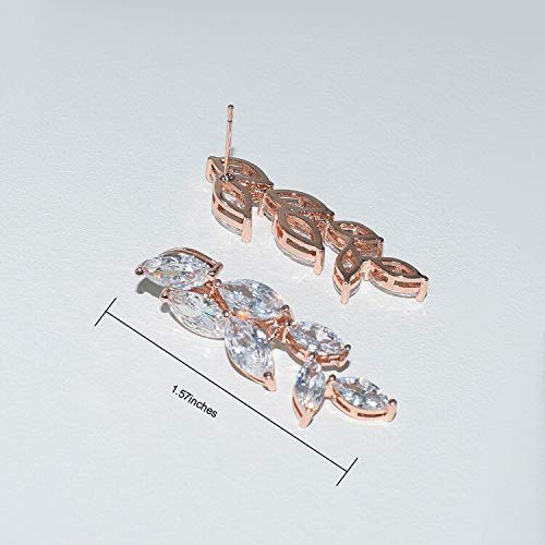 [Australia] - UDORA Cubic Zirconia Leafs Earrings Bracelet Jewelry Set For Bridal Bridesmaid Wedding Prom Rose Gold 