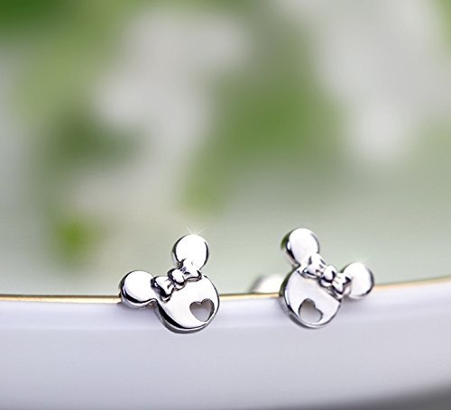 [Australia] - findout 925 Sterling Silver Hollow Cute Mouse Pendant Necklace And Earrings Set For Women Girls (S1480) 