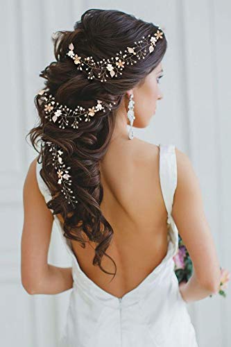 [Australia] - SWEETV Gold Bridal Headband Hair Vine Headpiece for Bridesmaid and Flower Girls - 28.5 inch Extra Long Hair Accessories for Women Brides 