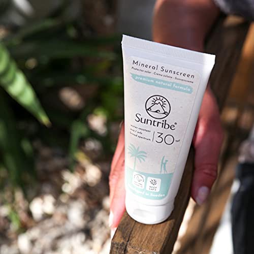 [Australia] - Suntribe All Natural Mineral Body & Face Sunscreen - SPF 30 - Reef Safe - Organic - Mineral UV-Filter (Zinc Oxide) - 7 Ingredients - Water resistant - White to transparent (100 ml) 100 ml (Pack of 1) 