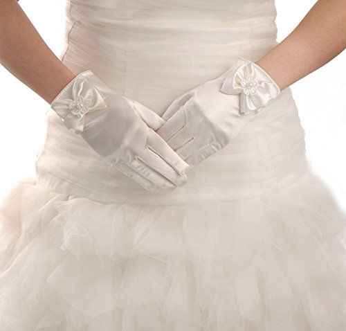 [Australia] - Lusiyu Girl Solid Child Size Wrist Length Formal Glove with Bow Cream White 