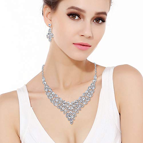 [Australia] - EVER FAITH Women's Austrian Crystal Luxury Hollow Leaves Wedding Engagement Necklace Earrings Set Clear Silver-Tone 