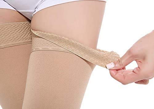 [Australia] - TOFLY® Thigh High Compression Stocking Footless, 15-20mmHg & 20-30mmHg Compression Socks with Silicone Band, Varicose Veins Large 20-30mmhg Footless Beige 