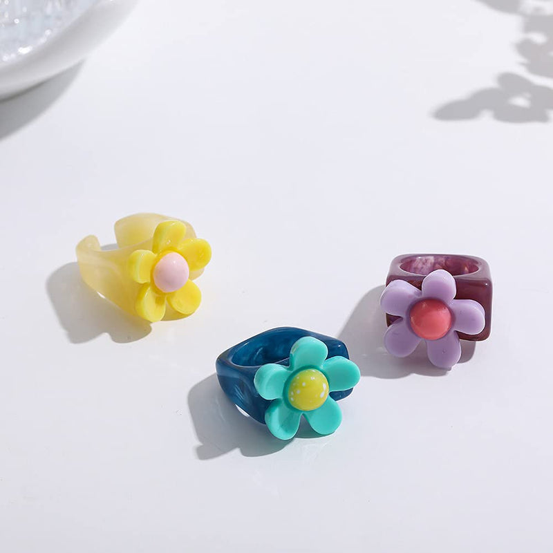 [Australia] - 3-5Pcs Resin Colorful Wide Thick Dome Knuckle Finger Stackable Joint Ring Retro Resin Acrylic Ring Plastic Rings Kids Ring Cute Colorful Candy Ring Finger Ring Jewelry 3Pcs 