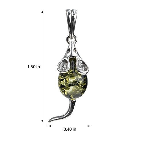 [Australia] - Ian and Valeri Co. Green Amber Sterling Silver Mouse Pendant 