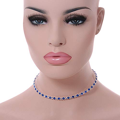 [Australia] - Avalaya Thin Blue/Clear Crystal Flex Choker Necklace in Silver Tone - Adjustable 