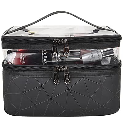 [Australia] - MKPCW Makeup Bags Double layer Travel Cosmetic Cases Make up Organizer Toiletry Bags (Black) Black 