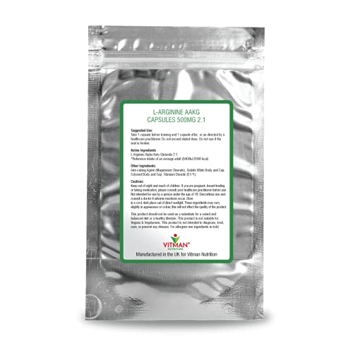 [Australia] - AAKG 500mg 90 Potent Capsules - L-Arginine Alpha Ketoglutarate - Pharmaceutical Grade Bodybuilding - Fitness - Workout Booster - Sports Supplement - UK Made for VitMan Nutrition 
