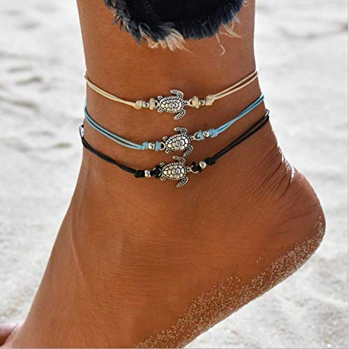 [Australia] - KAMRESH 4pcs Blue Starfish Turtle Anklets Multilayer Boho Sea Handmade Anklet for Women Girls Foot Jewelry Set C-3PCS 