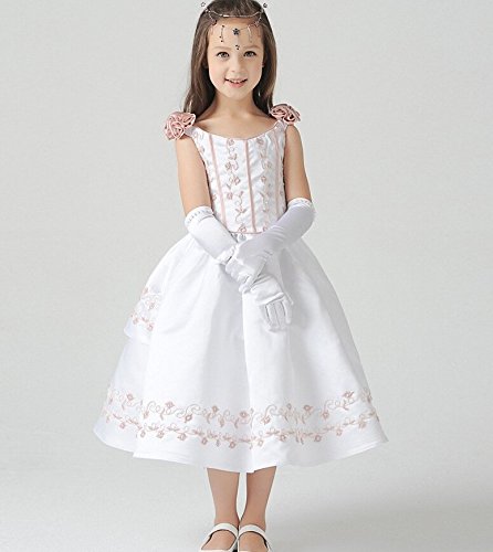 [Australia] - Girls Classic White Wedding Dress beading Gloves M (4-7years) 