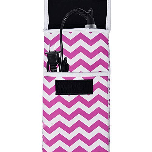 [Australia] - Bluecell Hot Pink Color Chevron Water-resistant Neoprene Curling Iron Holder Flat Iron Curling Wand Travel Cover Case Bag Pouch 15 x 5 Inches 