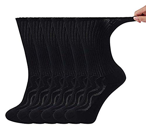 [Australia] - MD 6 Pairs Non-binding Women's Cushioned Moisture Wicking Bamboo Diabetic Crew Dress Socks 9-11 Black 