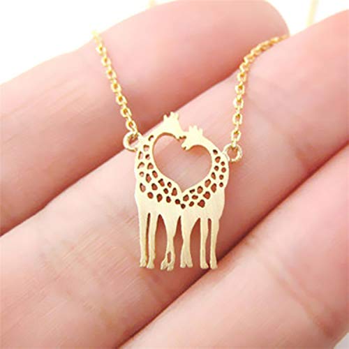 [Australia] - MIXIA Minimalist Double Kissing Giraffes Necklace Abstract Simple Animal Pendant gold 