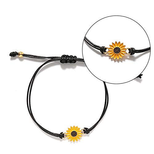 [Australia] - Osye 2PCS Handmade Sunflower Cute Enamel Sunflower Charms Boho Bracelet Anklets for Women Child Adjustable Rope Chain Dainty Yoga Wristband Jewelry Gift 