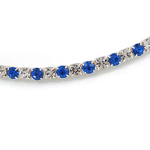 [Australia] - Avalaya Thin Blue/Clear Crystal Flex Choker Necklace in Silver Tone - Adjustable 