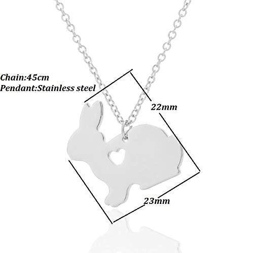 [Australia] - MUYUN Delicate Small Rabbit Necklace Engraved Heart Charm Animal Elements Pendant Fashion Female Jewelry silver 