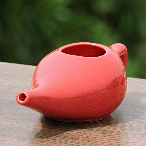 [Australia] - Ceramic Neti Pot for Nasal Cleansing Crackle Pattern | Ceramic Neti Pot with 10 Sachets of Neti Salt | Natural Treatment for Sinus, Infection and Congestion (Red) 