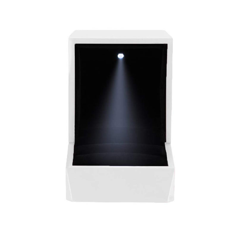 [Australia] - LamQee Engagement Ring Box with LED Light Velvet Earrings Studs Ring Case Jewelry Display Storage Box for Proposal Engagement Birthday Wedding Anniversary Valentine's Day Christmas Gift - White LED Ring/Earrings Box 