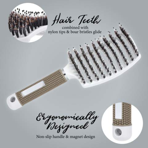 [Australia] - Detangling Nylon Bristle Brush, Single White Brush Anti-Static Detangler, Wet or Dry Use, Fast Blow Drying 