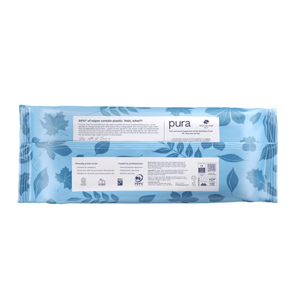 [Australia] - Pura Flushable Baby Wipes 100% Plastic Free, 99% Water, Suitable for Sensitive Skin & Eczema Prone Skin, Biodegradable, 70 Wipes Flushable (70 Wipes) 