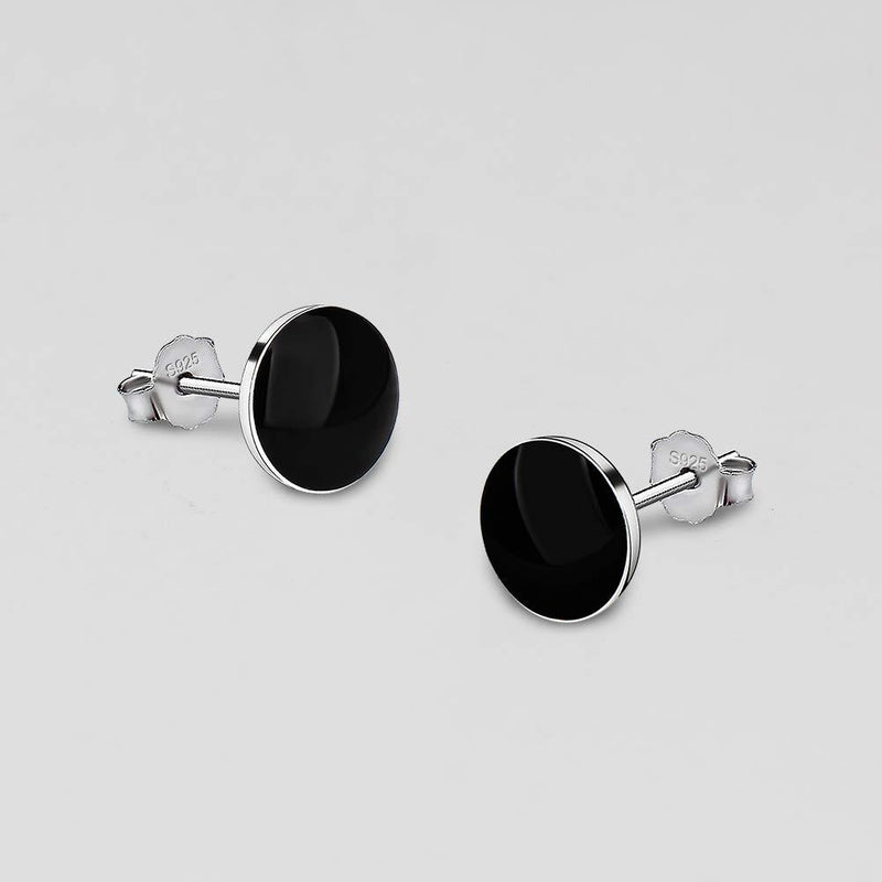 [Australia] - Meyiert 925 Sterling Silver Round Black Paint Stud Earrings SIZE: 8.5x8.5MM(with Gift Box) White 