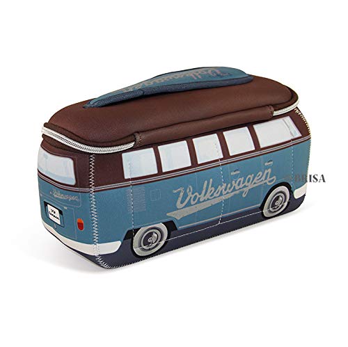 [Australia] - BRISA VW Collection - Volkswagen Samba Bus T1 Camper Van 3D Neoprene Universal Bag - Makeup, Travel, Cosmetic Bag (Neoprene/Petrol/Brown) 