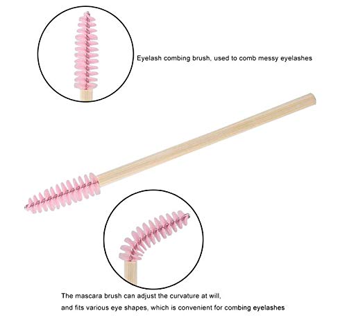 [Australia] - 100 PCS Pink Bamboo Eyelash Brushes Mascara Wands Eye Lash Eyebrow Applicator Cosmetic Makeup Brush Tool Kits 