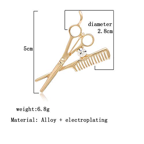 [Australia] - JOYID Scissor and Comb Brooch Hair Stylist Brooch Pin Brooches Hairdresser for Women Men Children Gold 