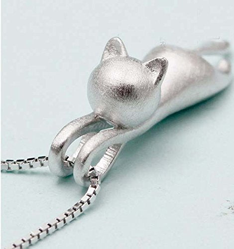 [Australia] - findout Women 3D Cat Necklace Silver Cat Pendant Necklace With Curb Chain 18in For Girls Childen(f1581m) 