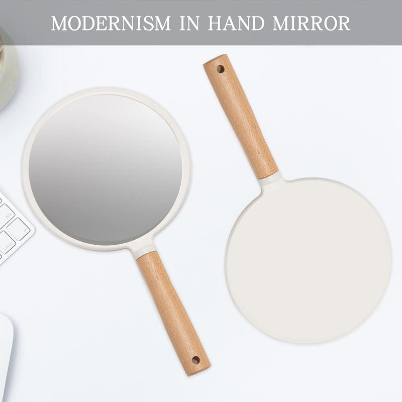 [Australia] - YEAKE Hand Held Mirror with Handle for Makeup,Small Cute Wood Hand Mirror for Shaving with Hole Hanging Single-Sided Portable Travel Vanity Mirror for Men&Women(Round) Small(1-Sided Circle White) White + Wood 