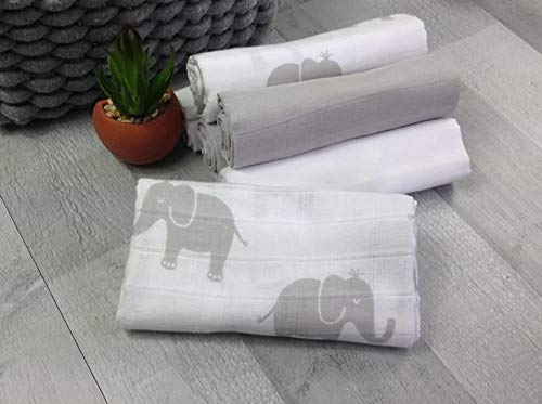 [Australia] - MuslinZ 6pk Baby Muslin Squares Burp Cloth 100% Cotton 70x70cm (Grey Elephant) Grey Elephant 