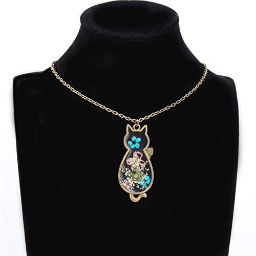 [Australia] - Jude Jewelers Retro Vintage Cat Shape Dry Flower Charm Pendant Necklace Gold 