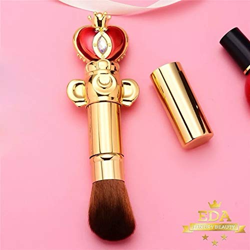 [Australia] - EDA LUXURY BEAUTY ROYAL KABUKI MAKEUP BRUSH With Cover Face Contour Brush Blending Blush Bronzer Contour Highlighter Powder Best Vegan Retractable Gold Makeup Brush 