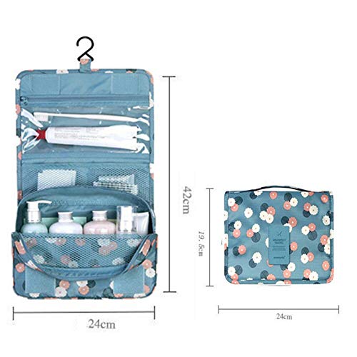 [Australia] - Travel Toiletry Bag Waterproof Makeup Cosmetic Bag with Hanging Hook Portable Makeup Pouch Hanging Makeup Organizer for Women and Girls Blue flower 