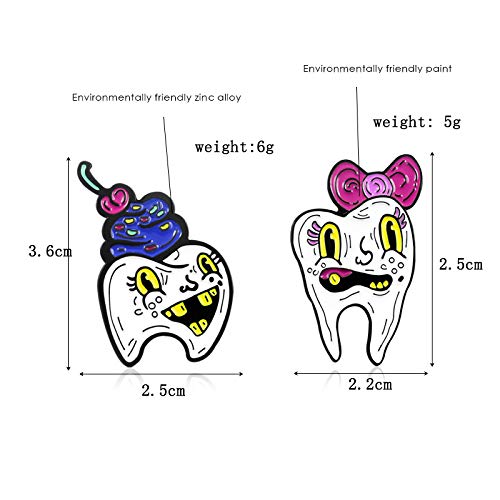 [Australia] - Funny Teeth White Enamel Mr Tooth and Miss Tooth Brooch and Safe Pin 