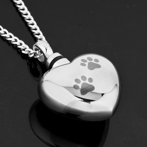 [Australia] - CoolJewelry Urn Necklace Ashes Pet Footprints Cremation Pendant Memorial Personalized Stainless Steel Jewelry with Fill Kit Heart Footprints 