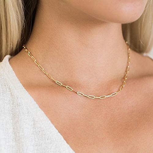 [Australia] - BOUTIQUELOVIN 14K Gold Dainty Paperclip Link Chain Necklace for Women Girls 16.0 Inches 14K Gold Chain Necklace Bracelet Set 