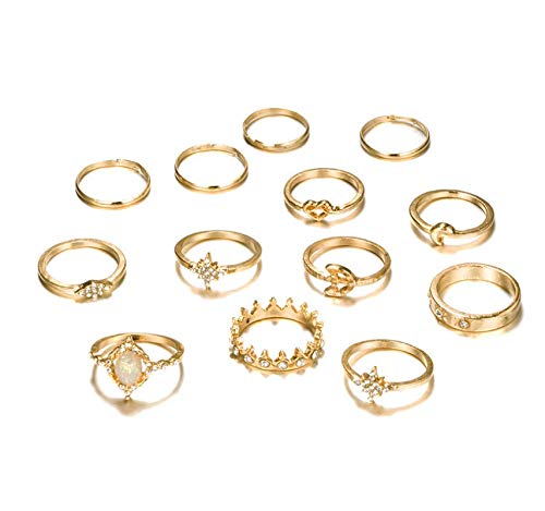 [Australia] - Sither 13 Pcs Women Rings Set Knuckle Rings Gold Bohemian Rings for Girls Vintage Gem Crystal Rings Joint Knot Ring Sets for Teens Party Daily Fesvital Jewelry Gift(style3) 