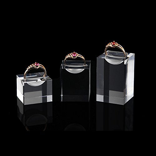 [Australia] - Clear Acrylic Display Stands for Rings High Grade Shiny Blocks Trade Show Exhibit Photo Props 3PC Set 3-pc Ring Holder 