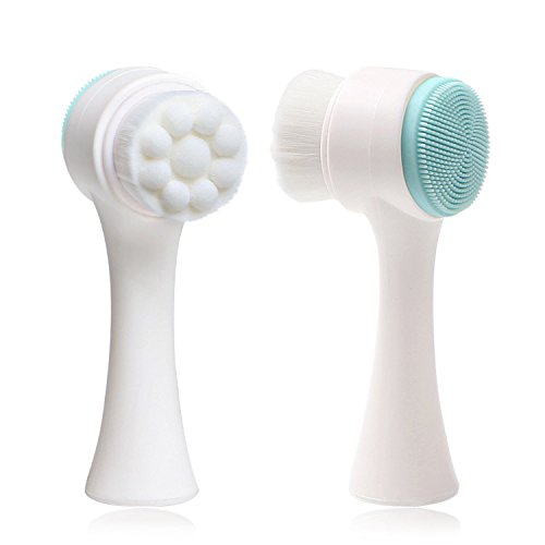 [Australia] - 2 in 1 Face Brush Double Sided Facial Cleansing Brush Silicone Cleansing Side and Soft Bristles Washing Face Cleansing and Exfoliating Scrubber to Massage and Scrub Your Skin (White and Blue) White and Blue 