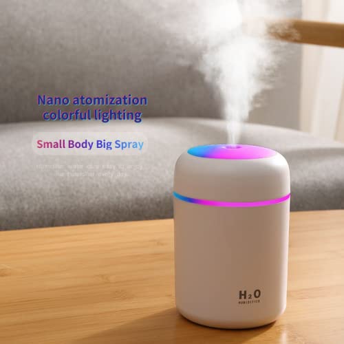 [Australia] - Colorful Cool Mini Cute Humidifier USB 300ml Portable with 7 Colors 2 Fog Mode Ultra Quiet Suitable for Home Car Bedroom Office and Travel (White) White 