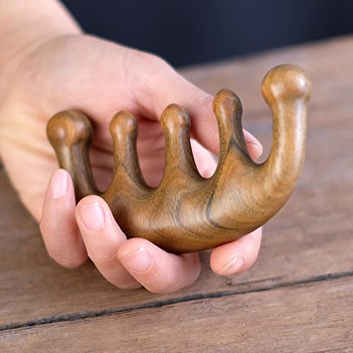 [Australia] - Wooden Massage Comb with Wide Tooth, Scalp Massager Round Tooth Comb, Gua Sha Manual Lymphatic Drainage Massage Tool, Fatigue Relieve Acupoint Massager 