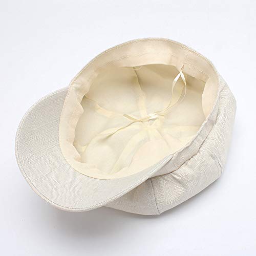 [Australia] - Classic Newsboy-Cap Women Men Linen Cotton Gatsby-Cabbie-Paperboy Hat White 
