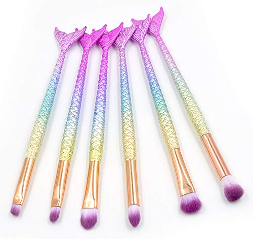 [Australia] - Ranvi Makeup Brush 6 Piece Makeup Foundation Brush Eyeliner Lip Brush (Mermaid Style 1) Purple 