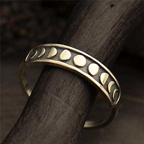 [Australia] - Angol Sterling Silver Rings for Women Vintage Moon Phase Stacking Finger Ring 925 Black Band Minimalist Jewelry Valentines Day Gift for Her with Box sterling-silver 6 