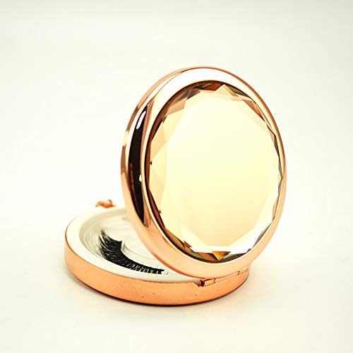 [Australia] - YiQiYi Metal Crystal False Eyelashes Storage Box Makeup Cosmetic Case Mirror One Level Container Cosmetic Bag Glod Gold 