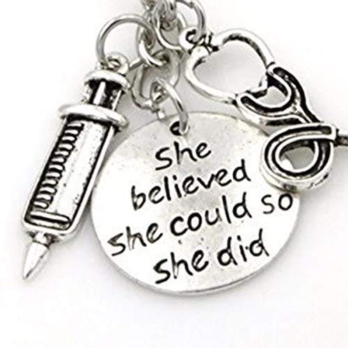 [Australia] - Medinc She believed she could so she did Syringe Stethoscope Keychain Key Chain Keyring Doctor Nurse Physicians Medical Student Graduation Gift Jewelry 