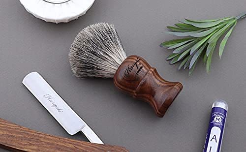 [Australia] - Haryali London Shaving Brush Super Badger - Wooden Mens Shaving Brush for Luxurious Lather - Long Lasting with No Bristle Loss - Ecofriendly Finish Brown 