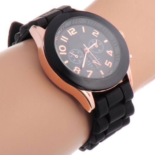 [Australia] - Unisex Silicone Gel Ceramic Style Jelly Band Classic Watch Black 