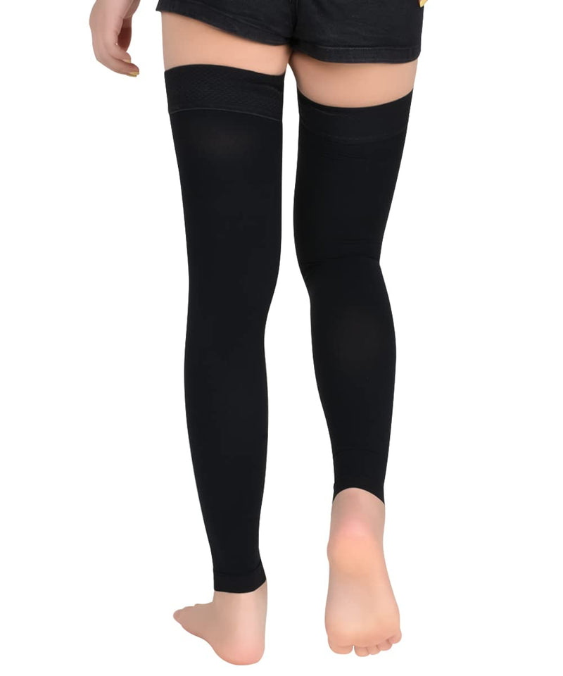 [Australia] - SKYFOXE Medical Thigh High Compression Stockings 15-20 mmHg for Women & Men Footless Firm Support Hose with Silicone Dot Black XX-Large 